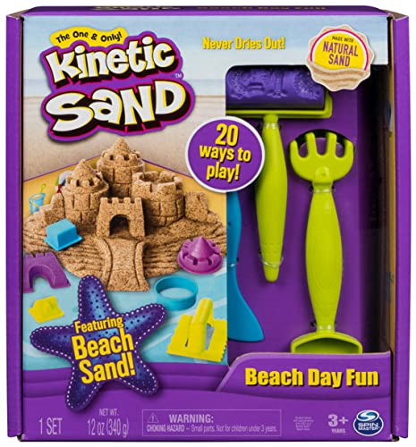 Kinetic Sand Strandspaß Set - mit 340 g magischem Sand aus Schweden und Zubehör für Indoor-Sandspiel, ab 3 Jahren, Braun